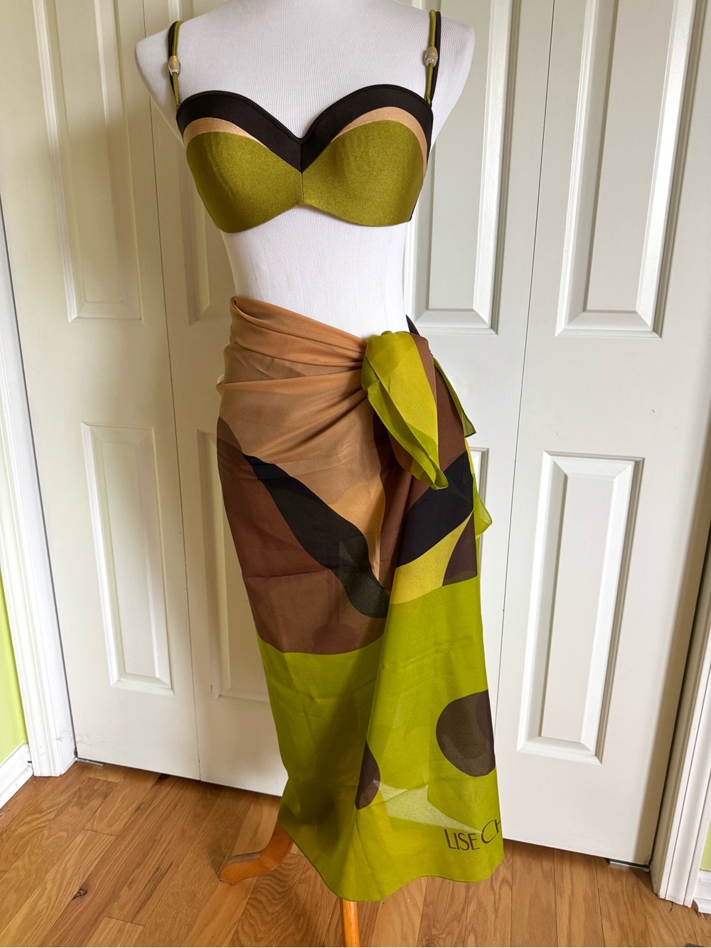 LISE CHARMEL Brown/Olive Bikini Swimsuit with coverup M